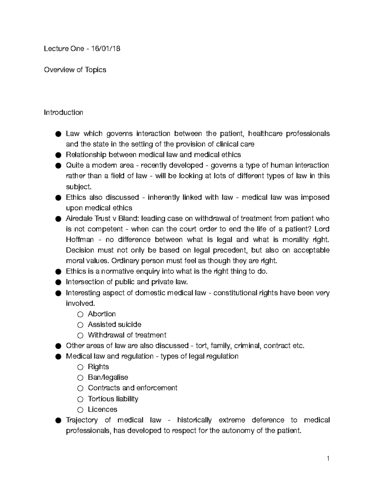 Medical Law and Ethics (MLA 301) - Comprehensive Lecture Notes - Studocu