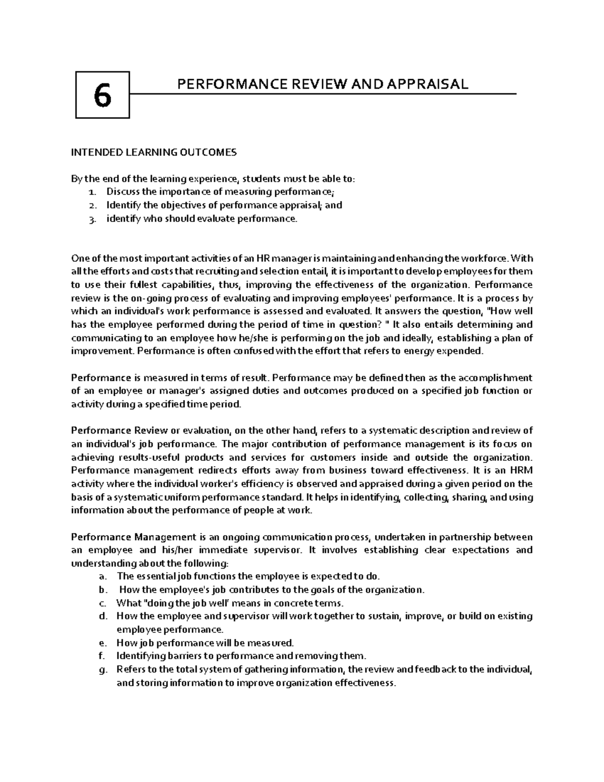 HRM6 Performance Appraisal: Key Learning Outcomes and Insights - Studocu