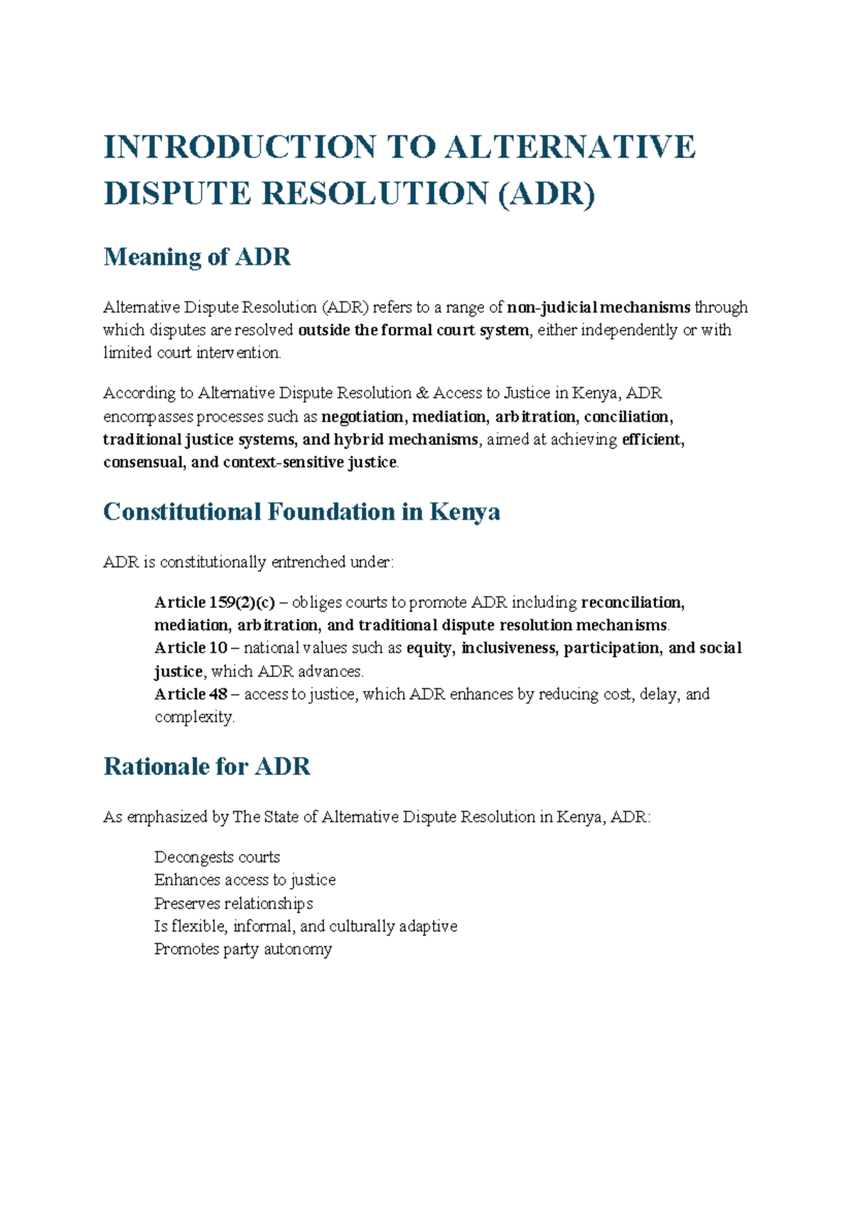 ADR Material: Comprehensive Notes on Alternative Dispute Resolution ...