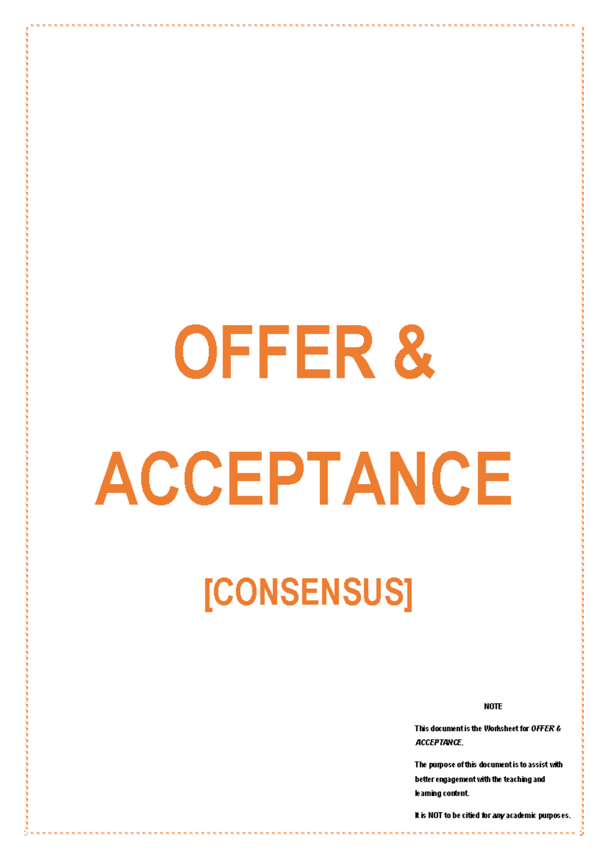 KTR 211: Worksheet 2 on Offer and Acceptance Principles - Studocu
