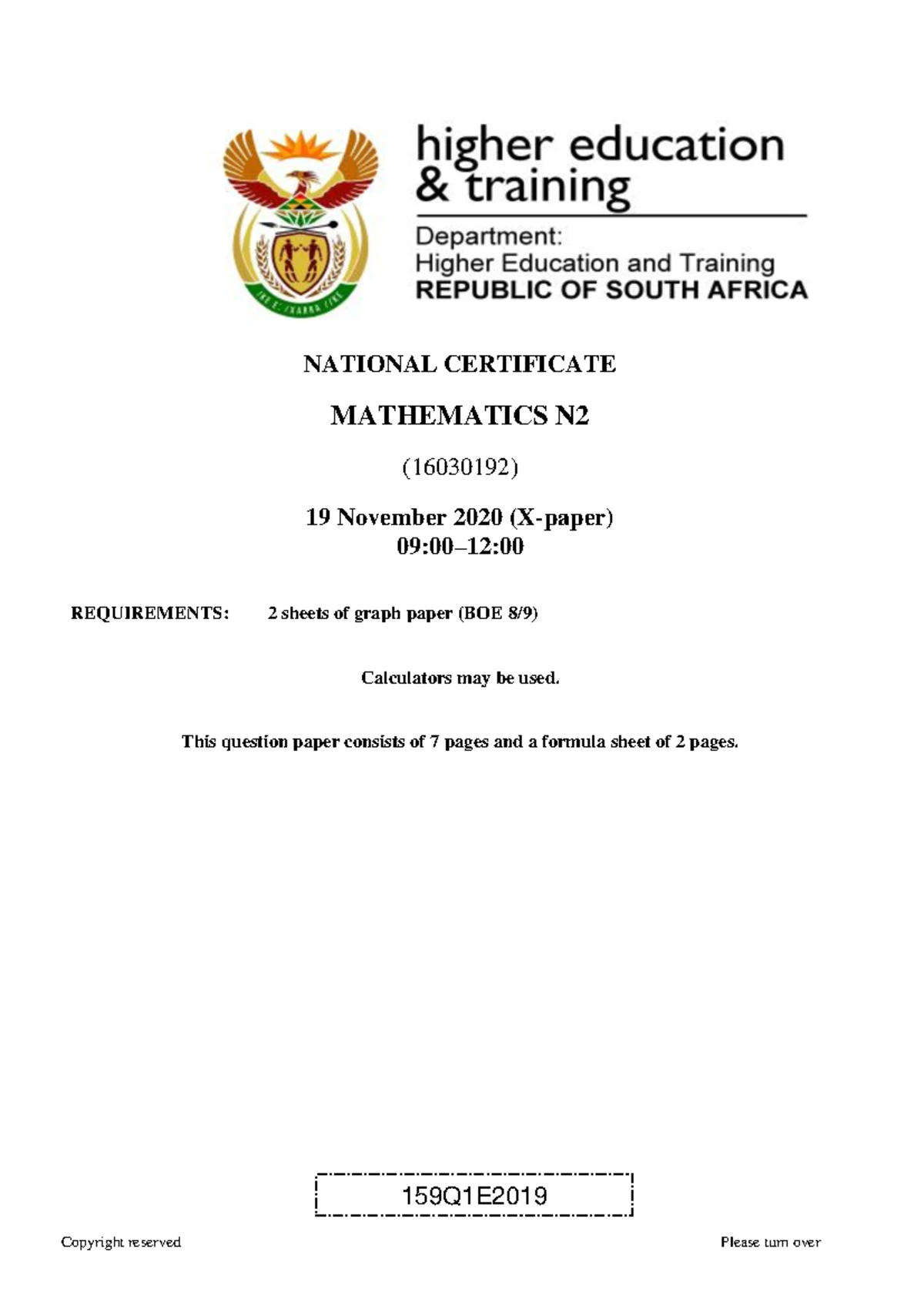 Mathematics N (16030192) National Certificate August 2021 Exam Papers ...