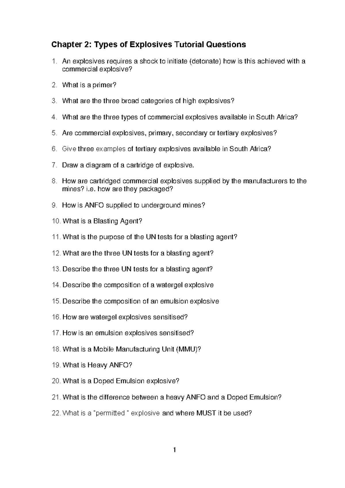 Chapter 2: Types of Explosives - Tutorial Questions & Answers - Studocu