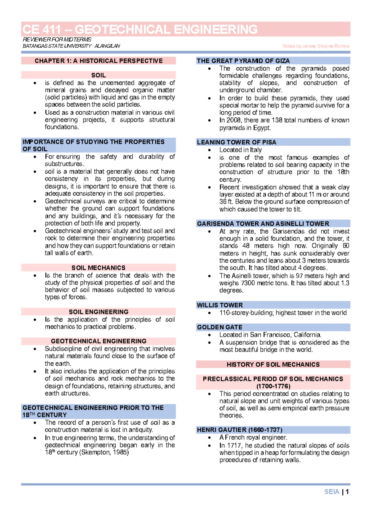 CE 411 Midterm Reviewer: Geotechnical Engineering Notes - Studocu