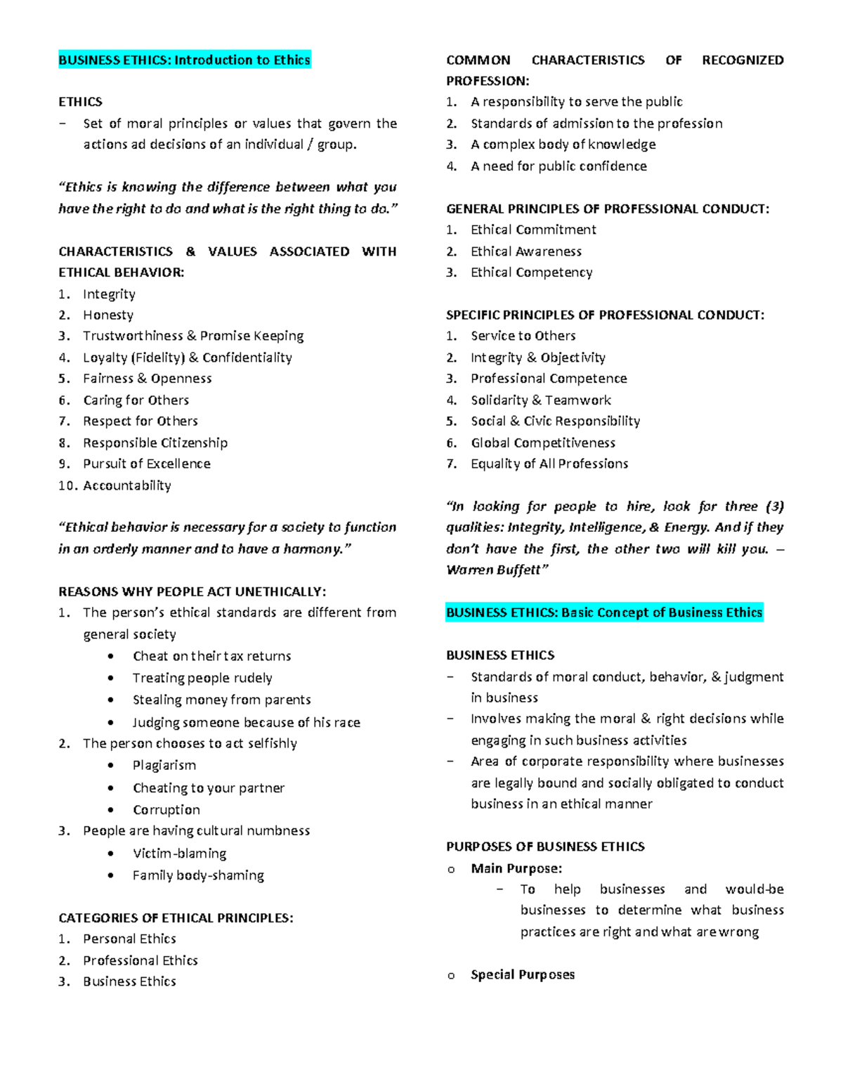 MAS 4 Quiz 2 - Business Ethics Study Guide and Key Concepts - Studocu