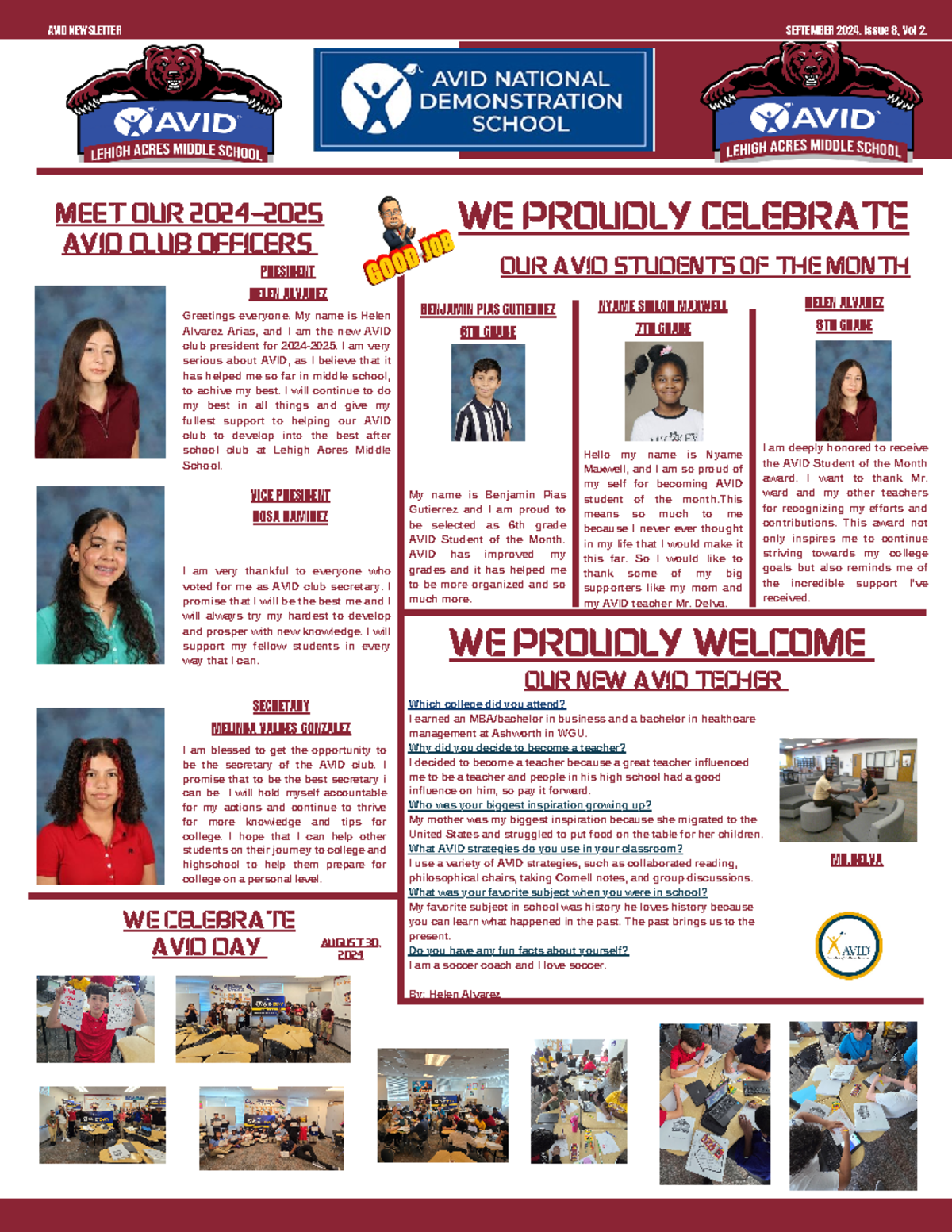 AVID Newsletter - September 2024: Celebrating Our Students & Officers ...