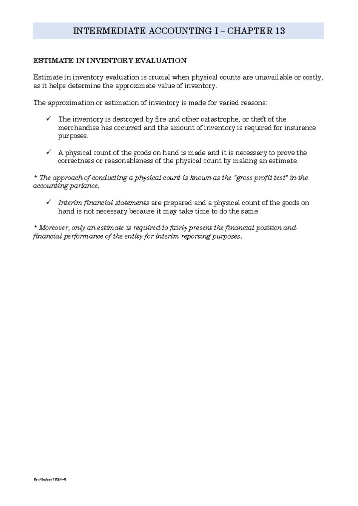 Intermediate Accounting - Chapter 13 - ESTIMATE IN INVENTORY EVALUATION ...