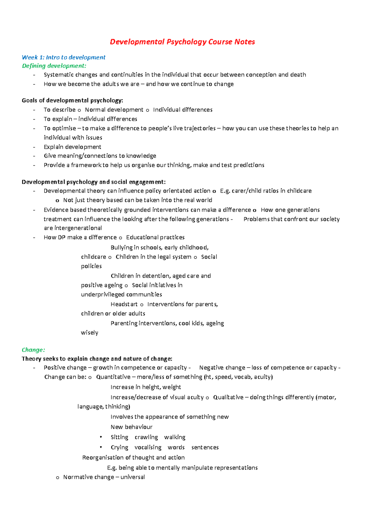 Developmental psych notes-1 - Developmental Psychology Course Notes ...