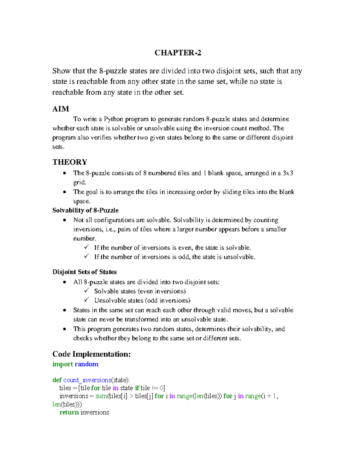 Chapter 2 - Python Program for Solving Disjoint State Sets - Studocu