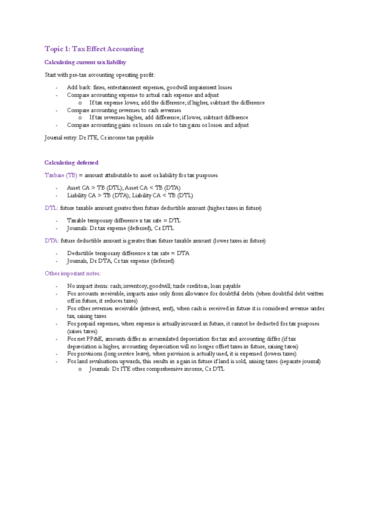 ACCT2542 Notes - Received 95 for course - Topic 1: Tax Effect ...