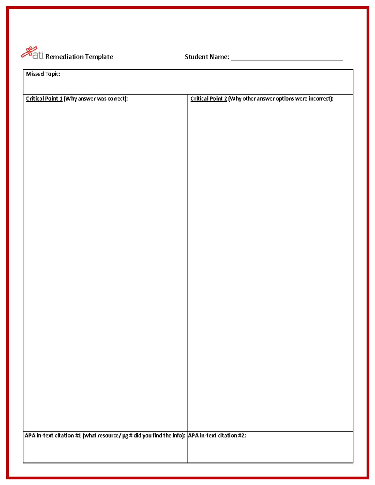 ATI Remediation Template: Critical Points & APA Citations Guide - Studocu