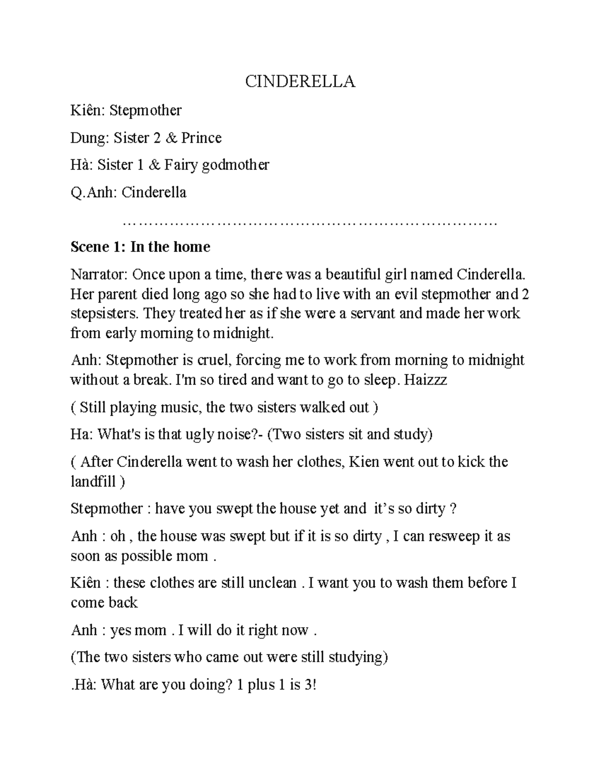 Cinderella: A Play Script for Drama Class (Course Code: DRAMA101) - Studocu