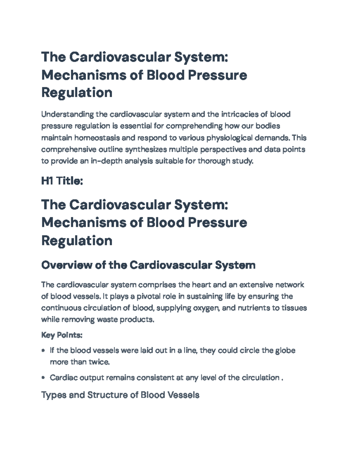 Mechanisms of Blood Pressure Regulation in the Cardiovascular System ...