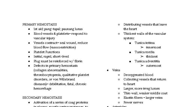 Hematology 2 Notes: Primary Hemostasis & Vasoconstriction Insights ...
