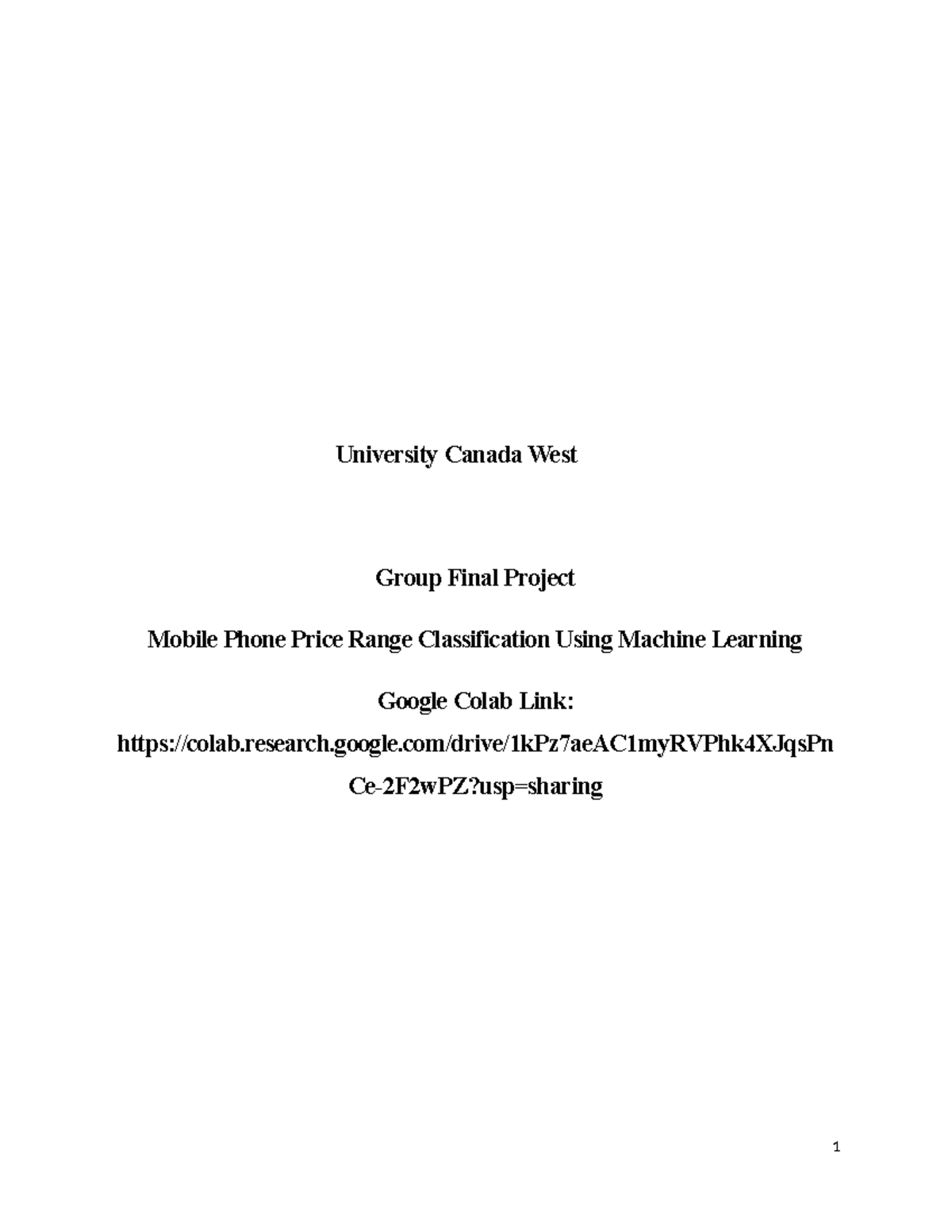 UCW Group Final Project: Mobile Phone Price Range Classification Using ...