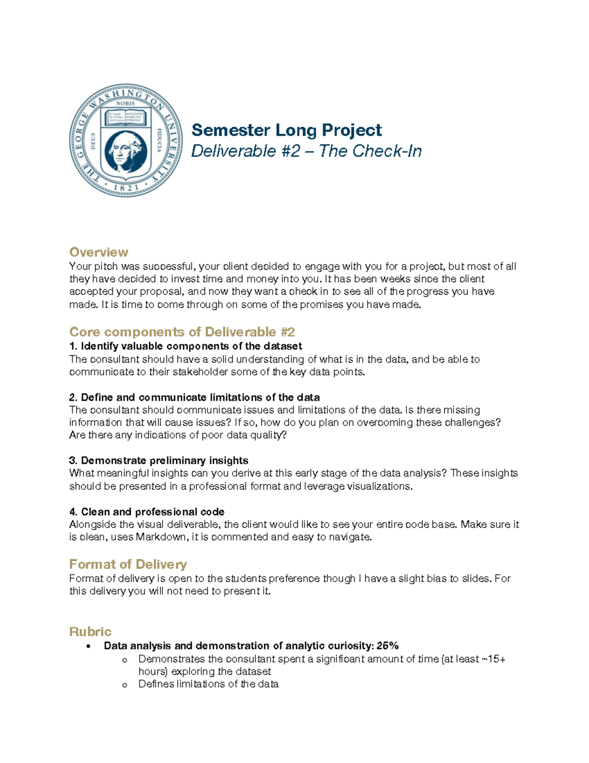 Semester Project Deliverable #2: Client Progress Check-In - Studocu