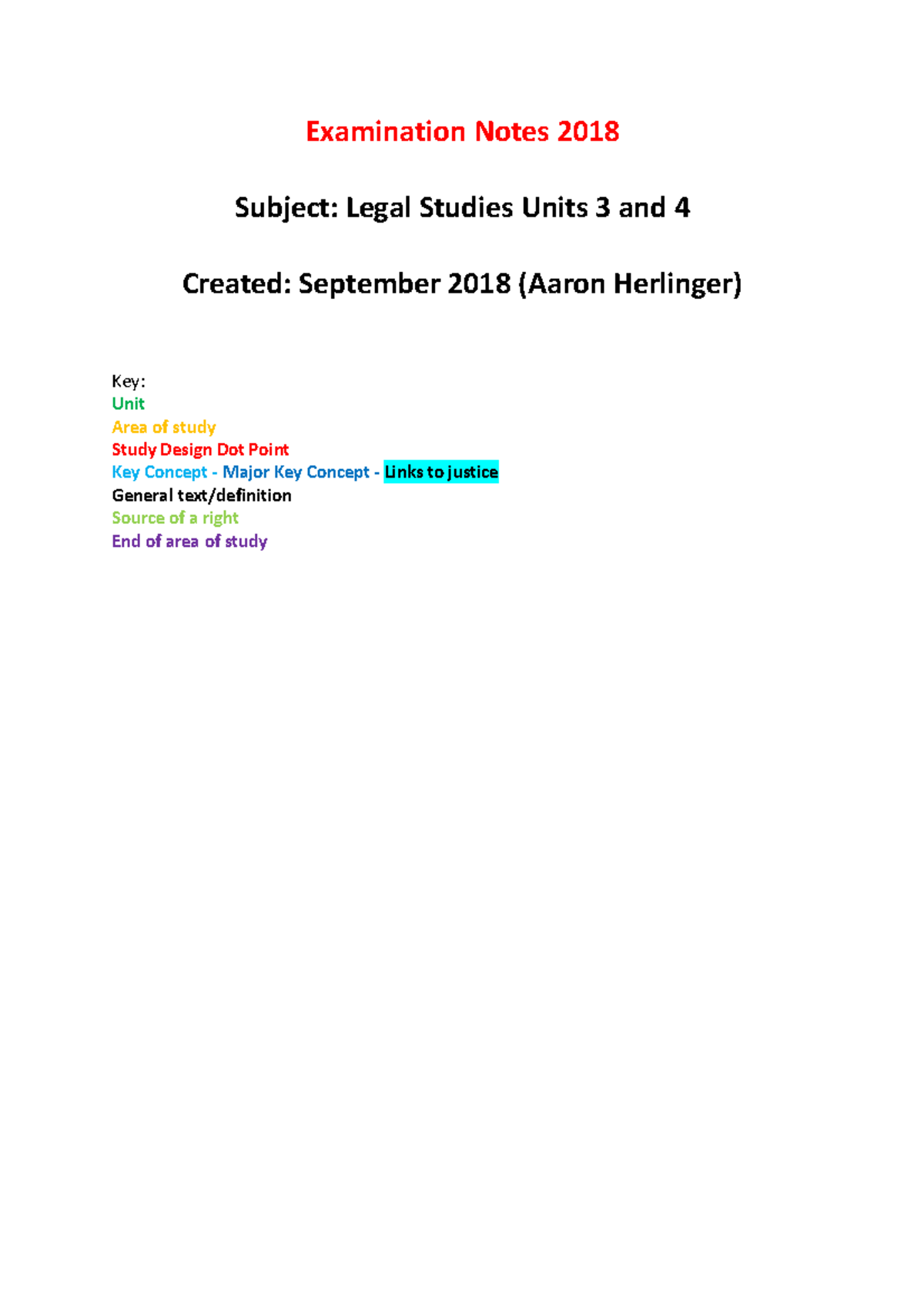 Legal Studies - 2018 Unit 3 Exam Notes on Rights and Justice - Studocu