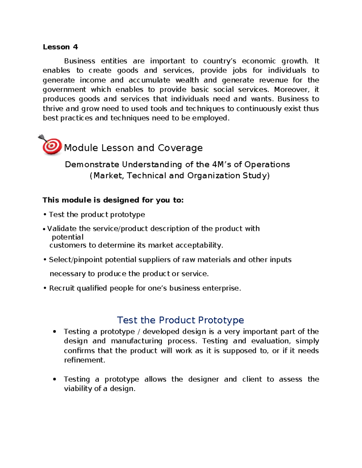 Demonstrating the 4M's of Operations: Market, Technical & Organization ...