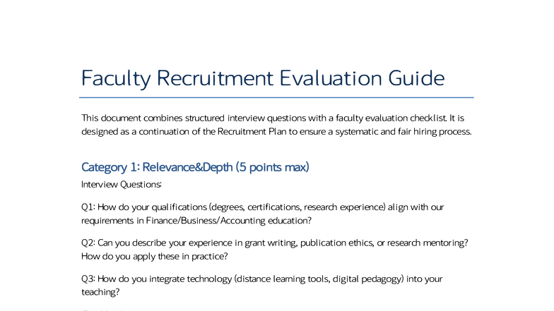 Faculty Recruitment Evaluation Guide: Structured Interview & Checklist ...