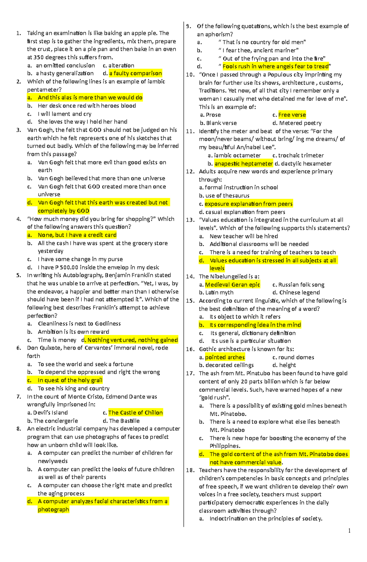 Gen - Reviewer Insights for Exam Preparation - Studocu