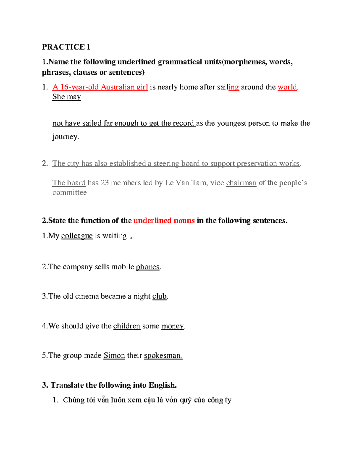 Grammar Practice 1: Analyzing Grammatical Units and Functions - Studocu