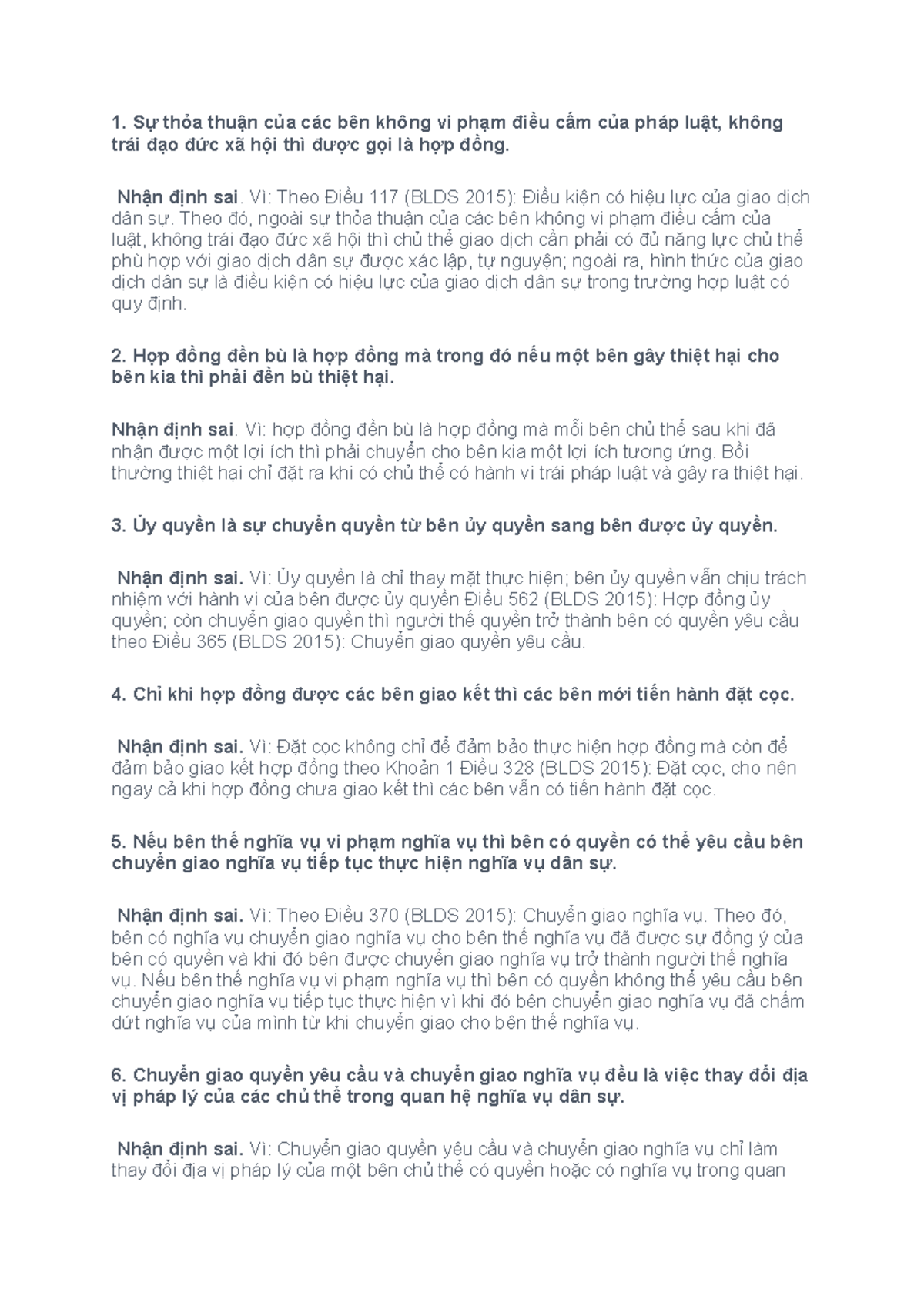 Nhận định Đ S về Luật Hợp Đồng (Môn: Luật Dân Sự) - Document Preview