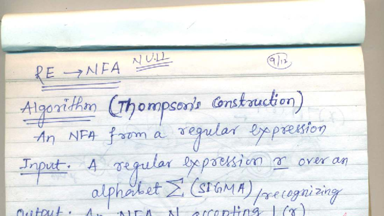 Thompson's Construction (RE-to-NFA) - RE NFA NU Algorithm construction ...