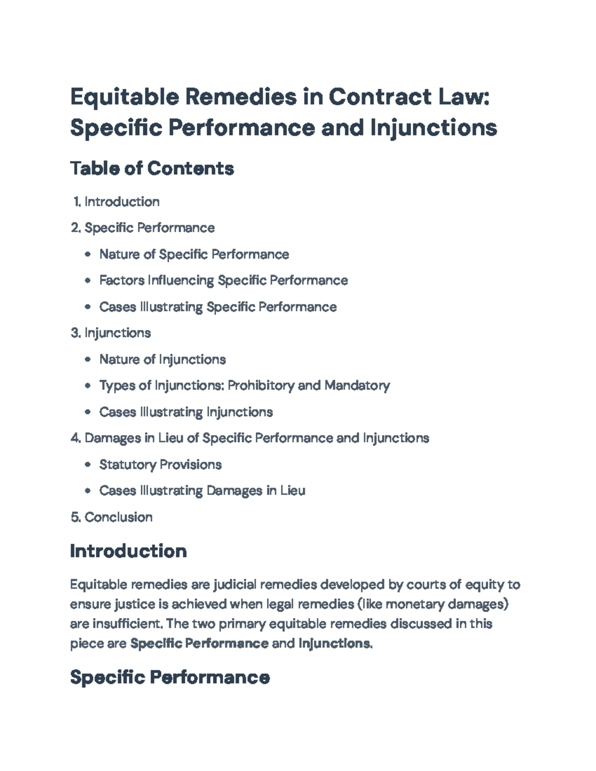 Equitable Remedies in Contract Law: Specific Performance & Injunctions ...