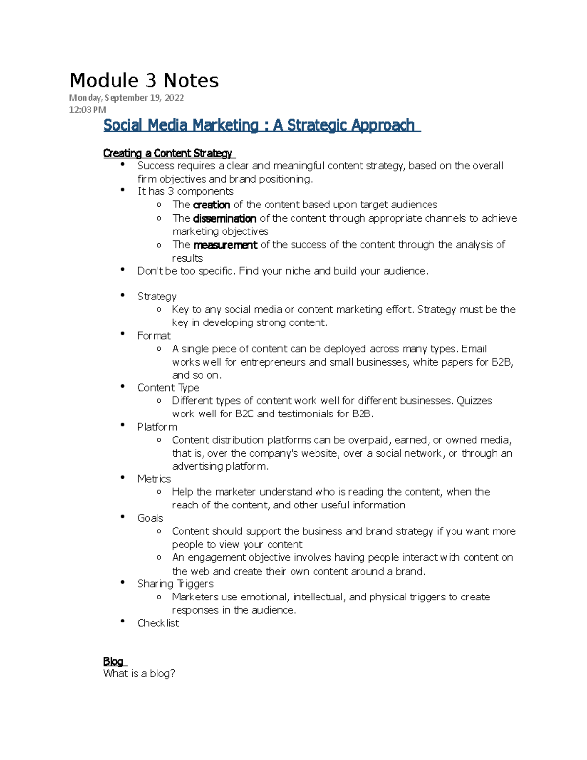 Module 3 Notes: Content Strategy & Best Practices for Blogs, Podcasts ...