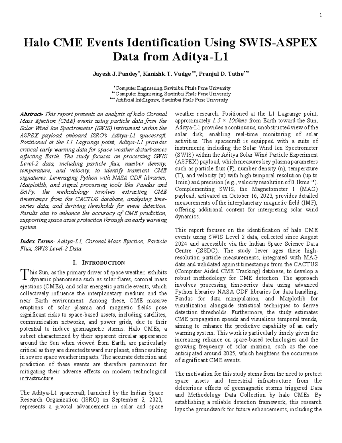 CME Event Detection Using SWIS Data: Analysis and Methodology - Studocu
