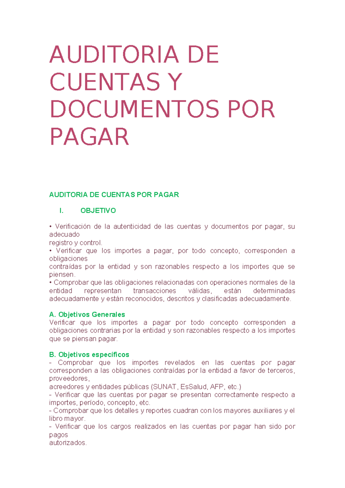 AUDITORÍA DE CUENTAS POR PAGAR - OBJETIVOS Y VERIFICACIONES - Studocu