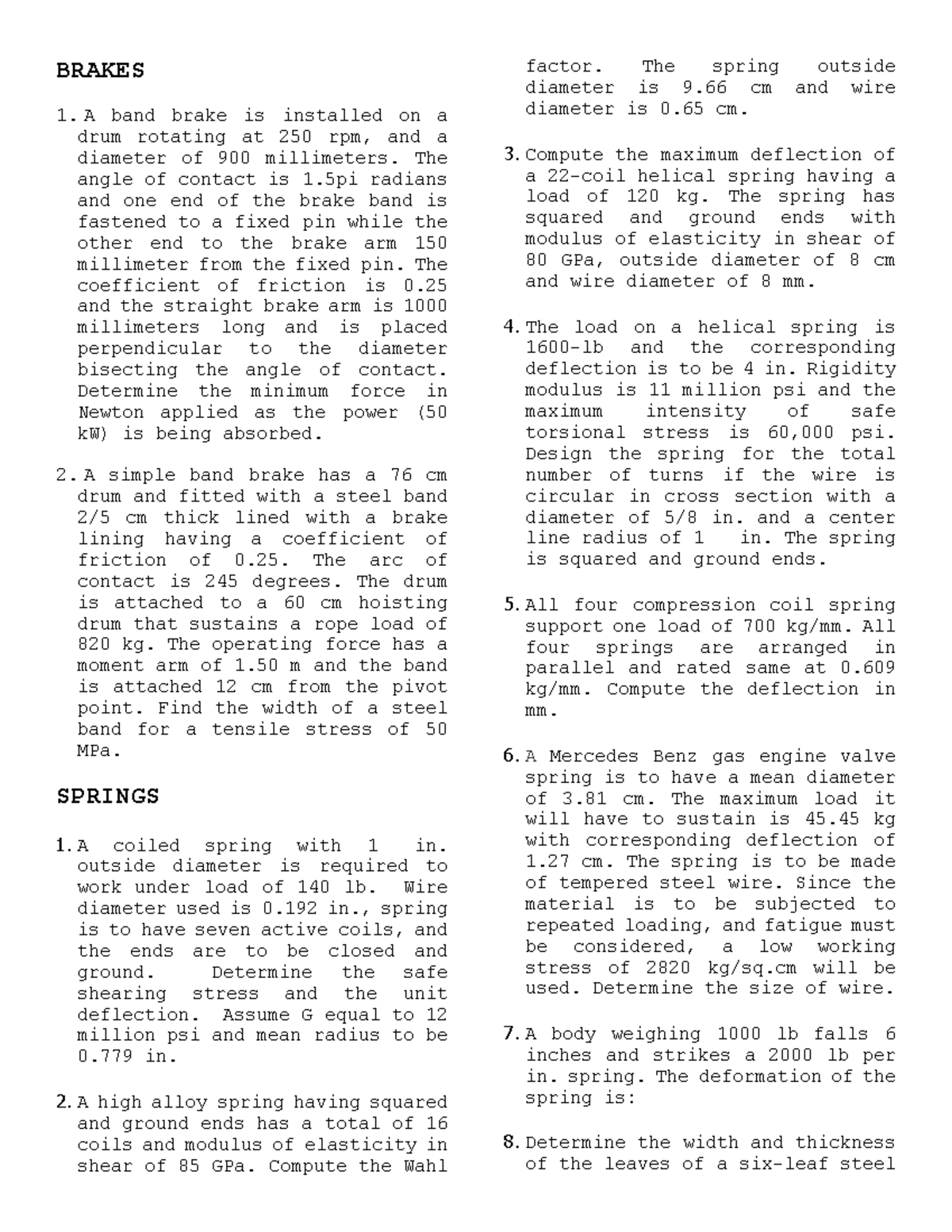 BRK 101 & SPR 202: Band Brakes and Spring Design Calculations - Studocu