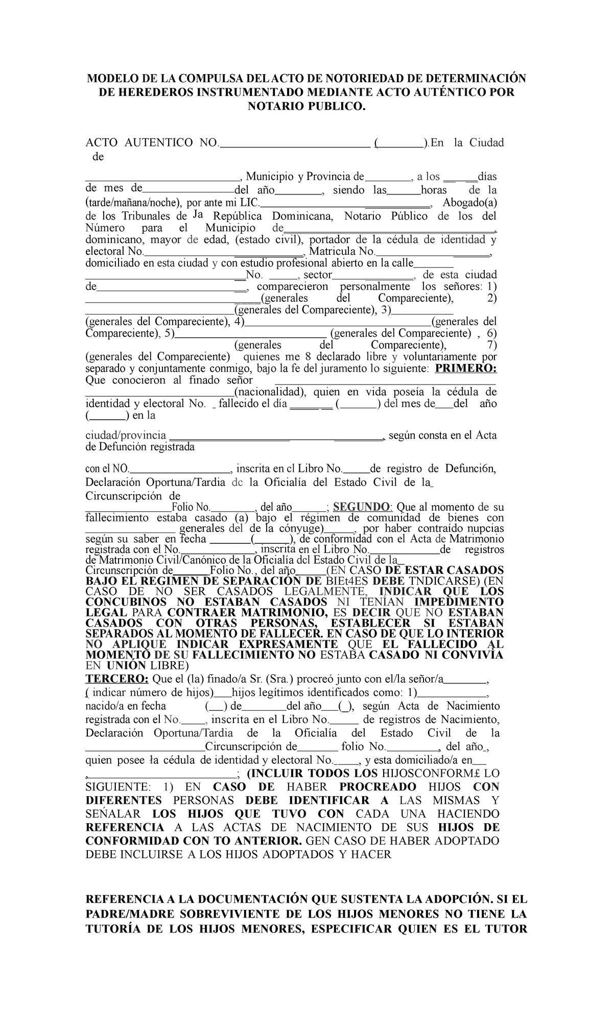 Modelo de Compulsa del Acto de Notoriedad de Herederos - Studocu