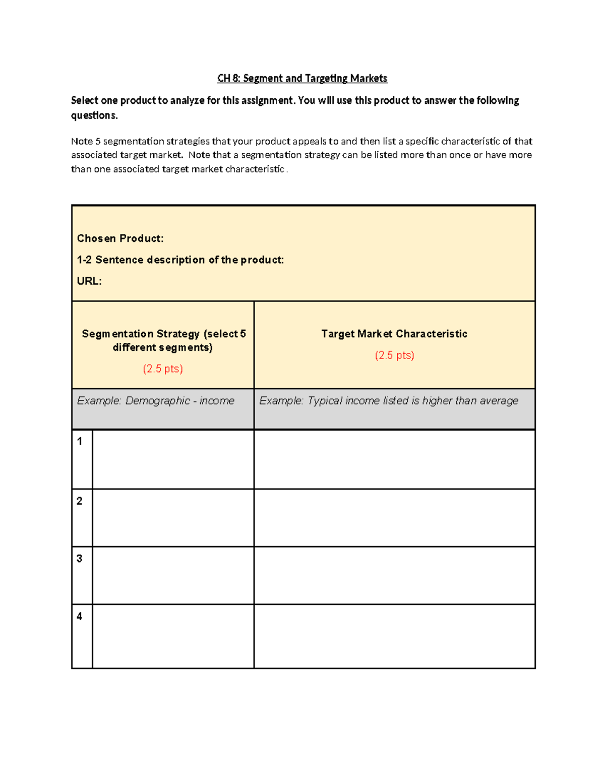 CH 8: Segment & Targeting Markets Analysis (10pts) - Studocu