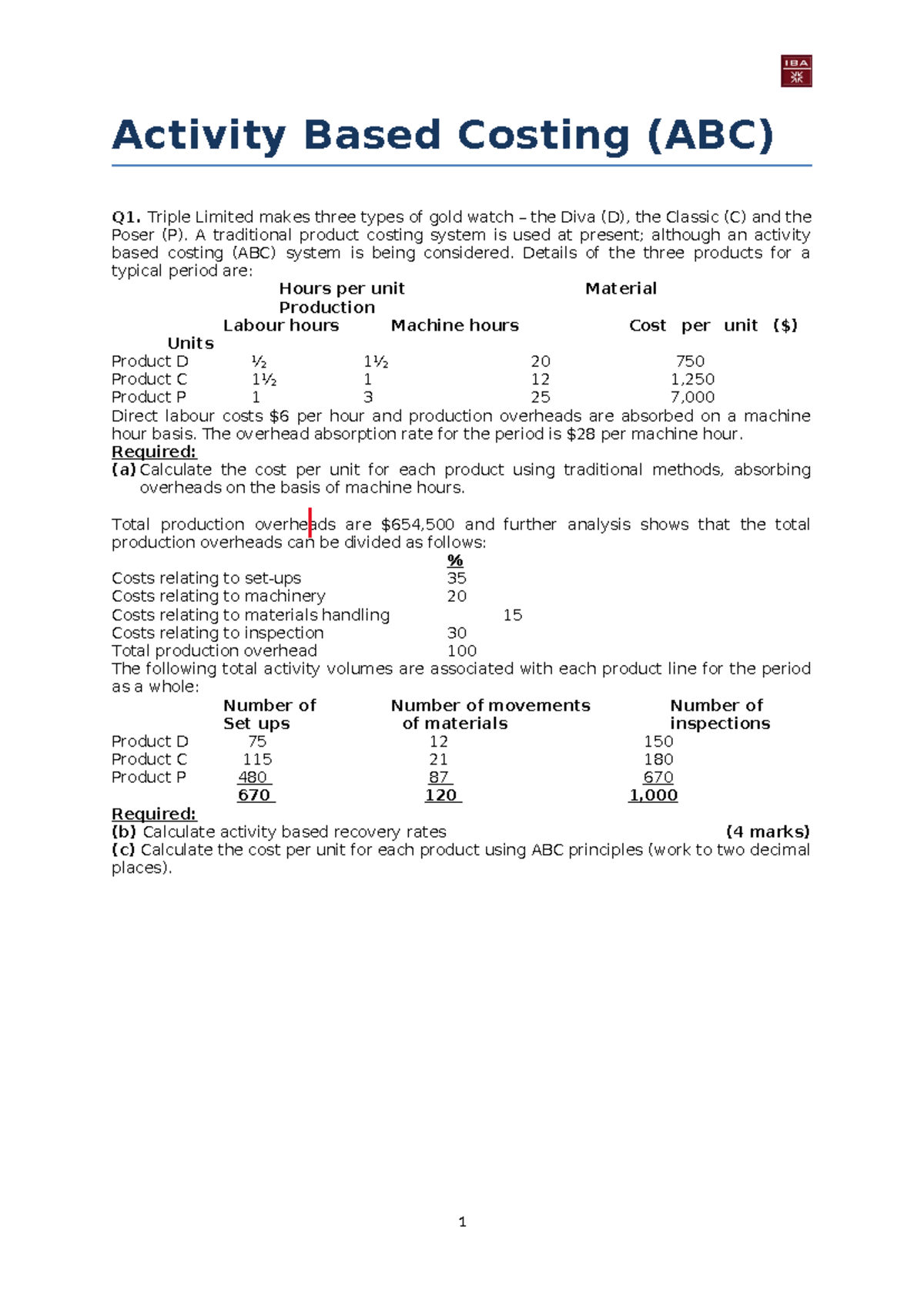 Activity Based Costing Analysis: Spring 2023 Study Notes - Studocu