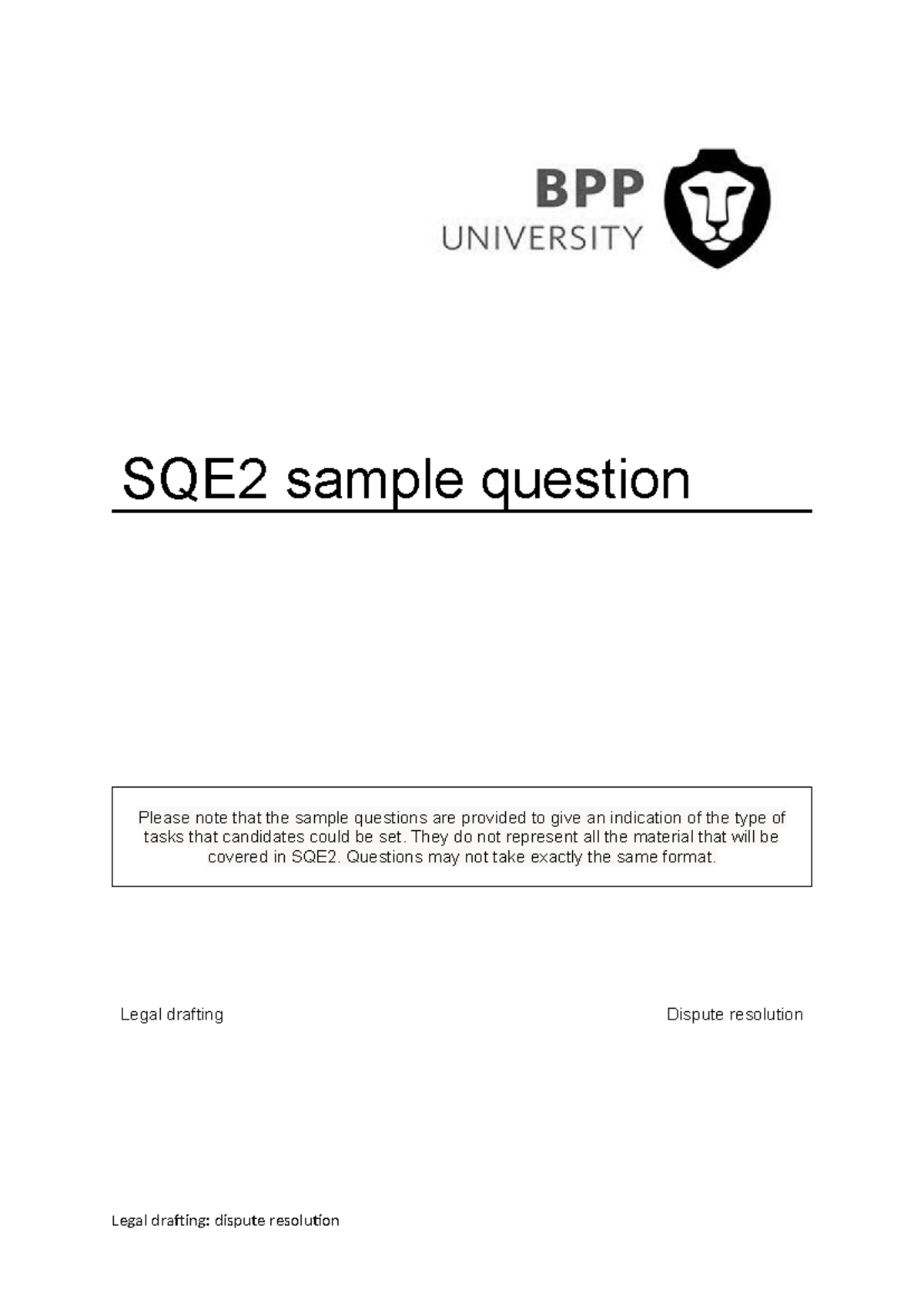 SQE2 Legal Drafting: Dispute Resolution Practice Questions - Studocu