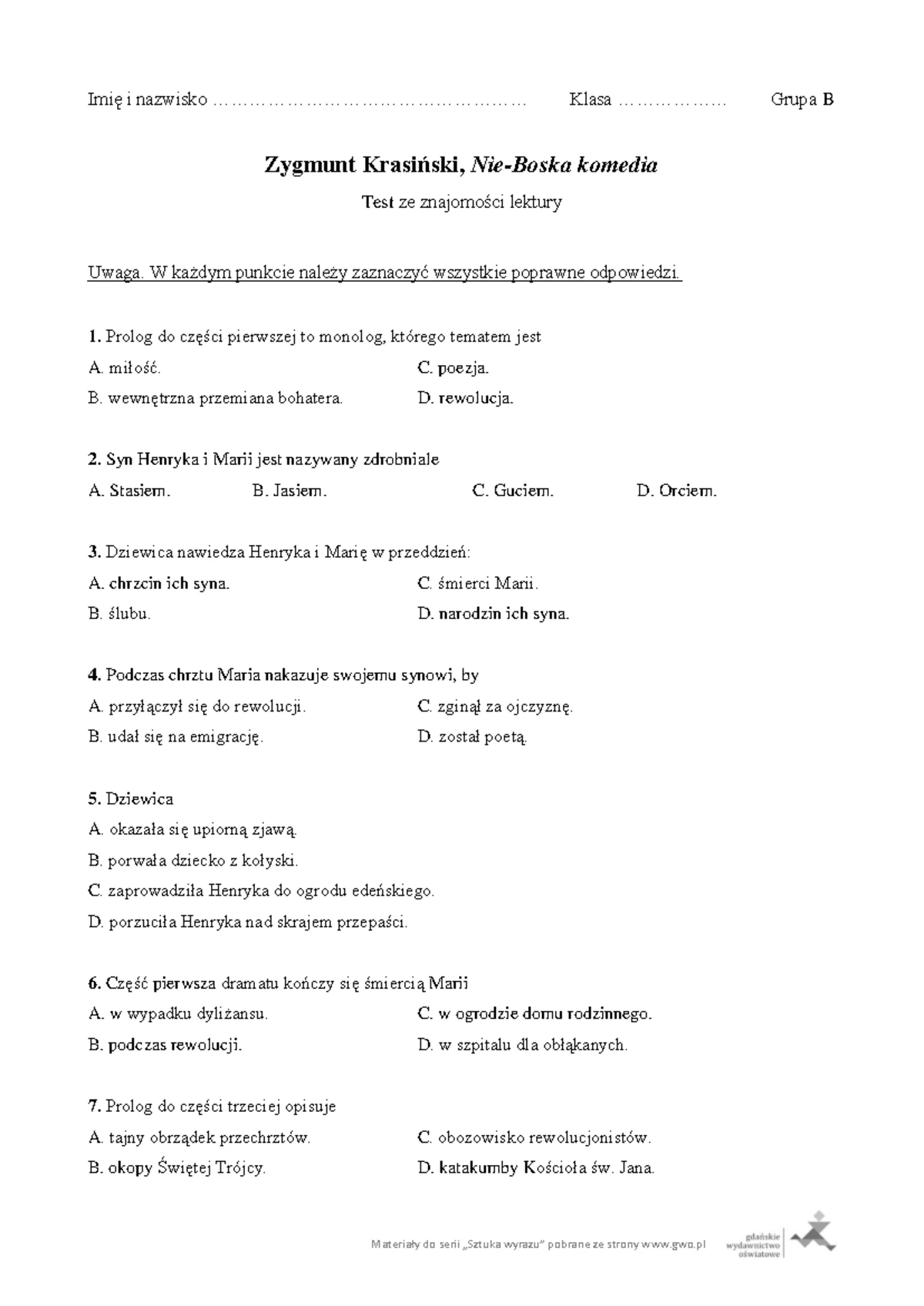 Sprawdzian Z Lalki Z Odpowiedziami www.studocu.com