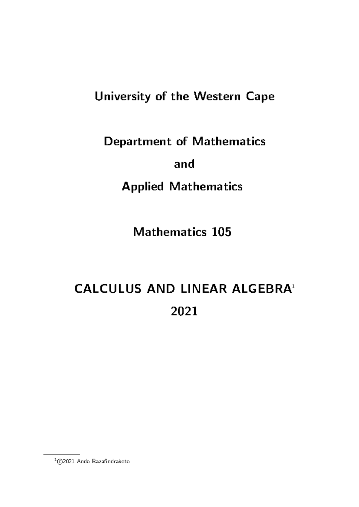 MAT105 2021: Calculus and Linear Algebra Notes - Studocu