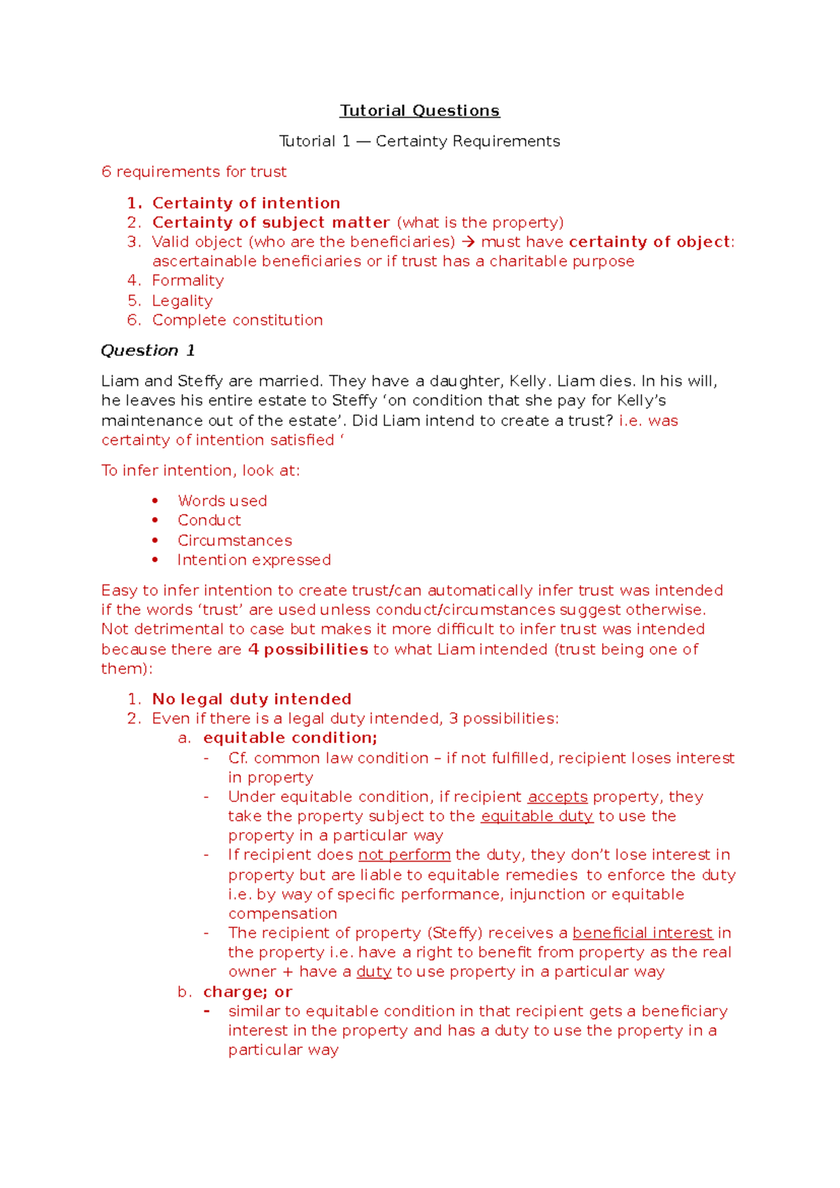 Tutorial 1: Certainty Requirements in Trust Law - Studocu