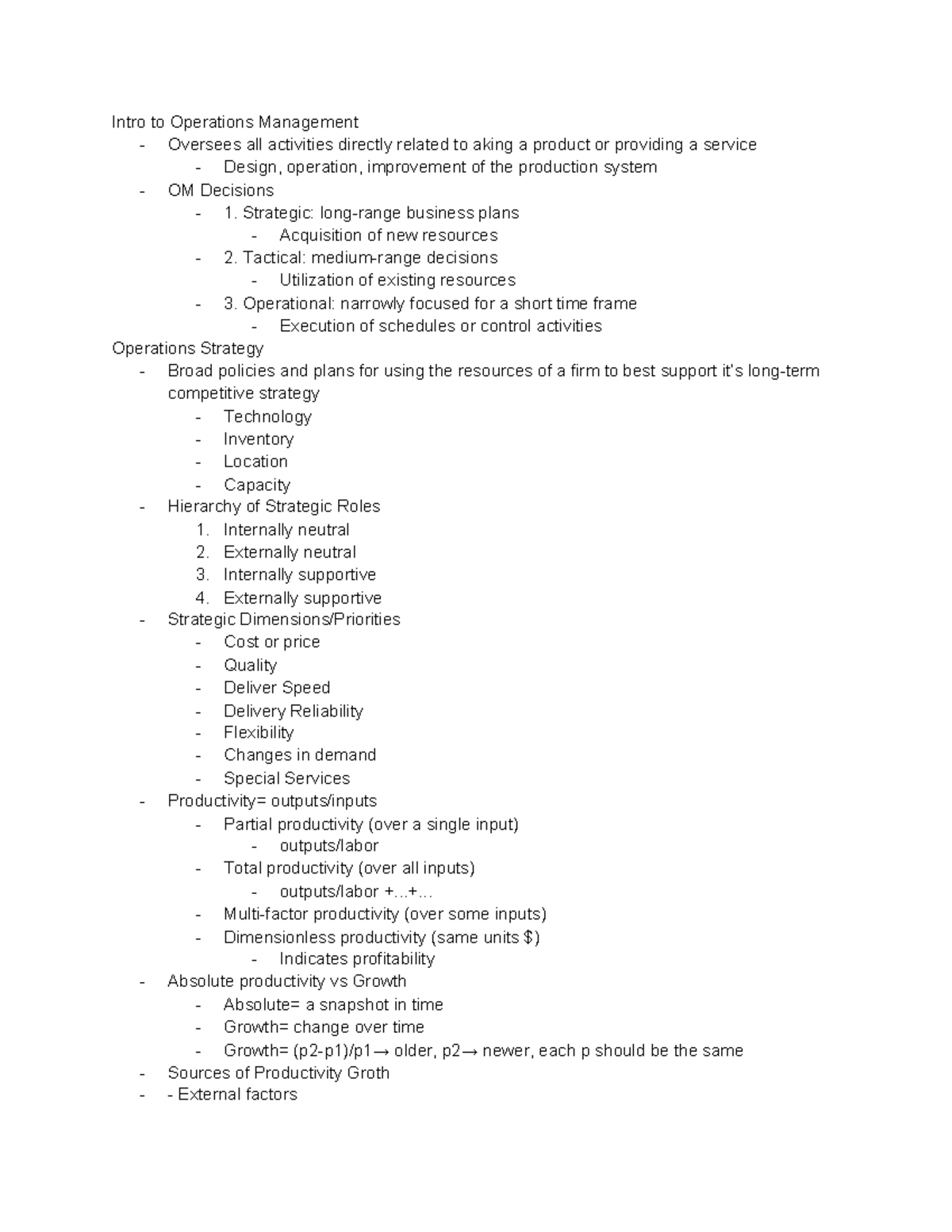 Operations Midterm FULL review - Intro to Operations Management ...