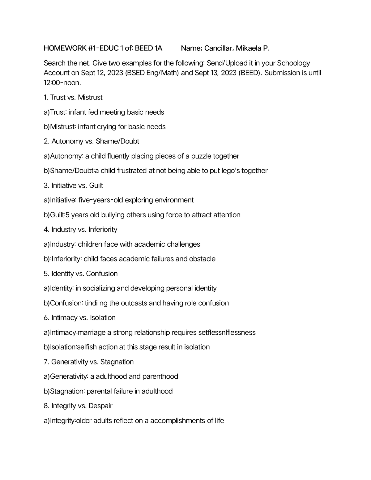 EDUC-1 Homework 1-1 - Wemdksoqpqpqp - HOMEWORK #1-EDUC 1 of: BEED 1A ...