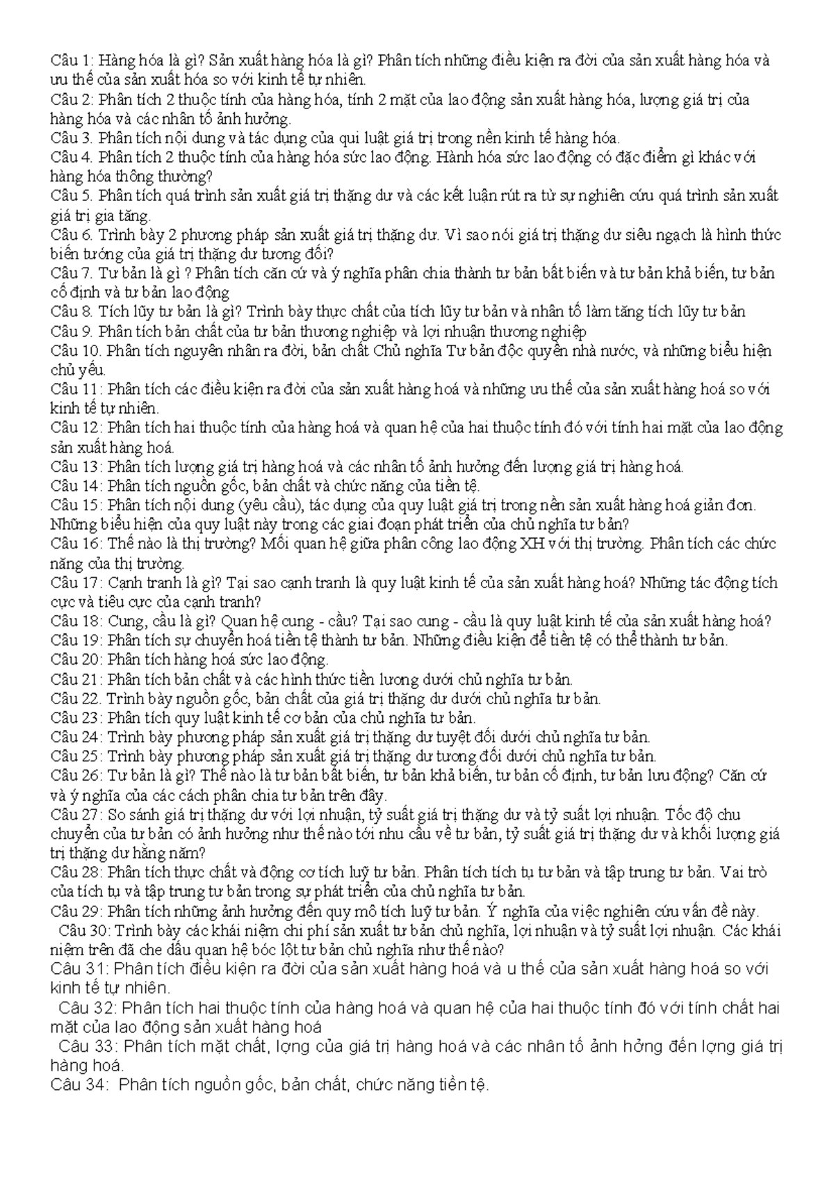 100C TL KTCT - 100 Câu Tự Luận Về Kinh Tế Chính Trị - Document Preview