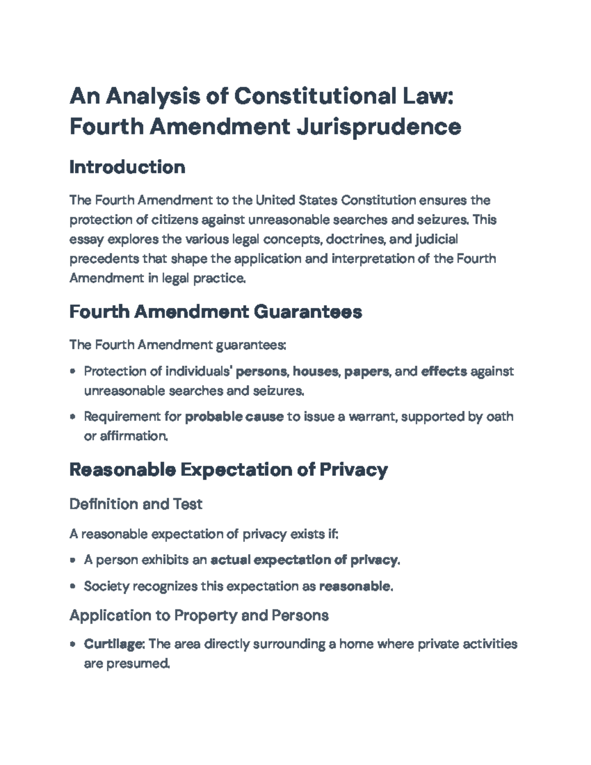 Analysis of Fourth Amendment Jurisprudence: Legal Concepts and Cases ...
