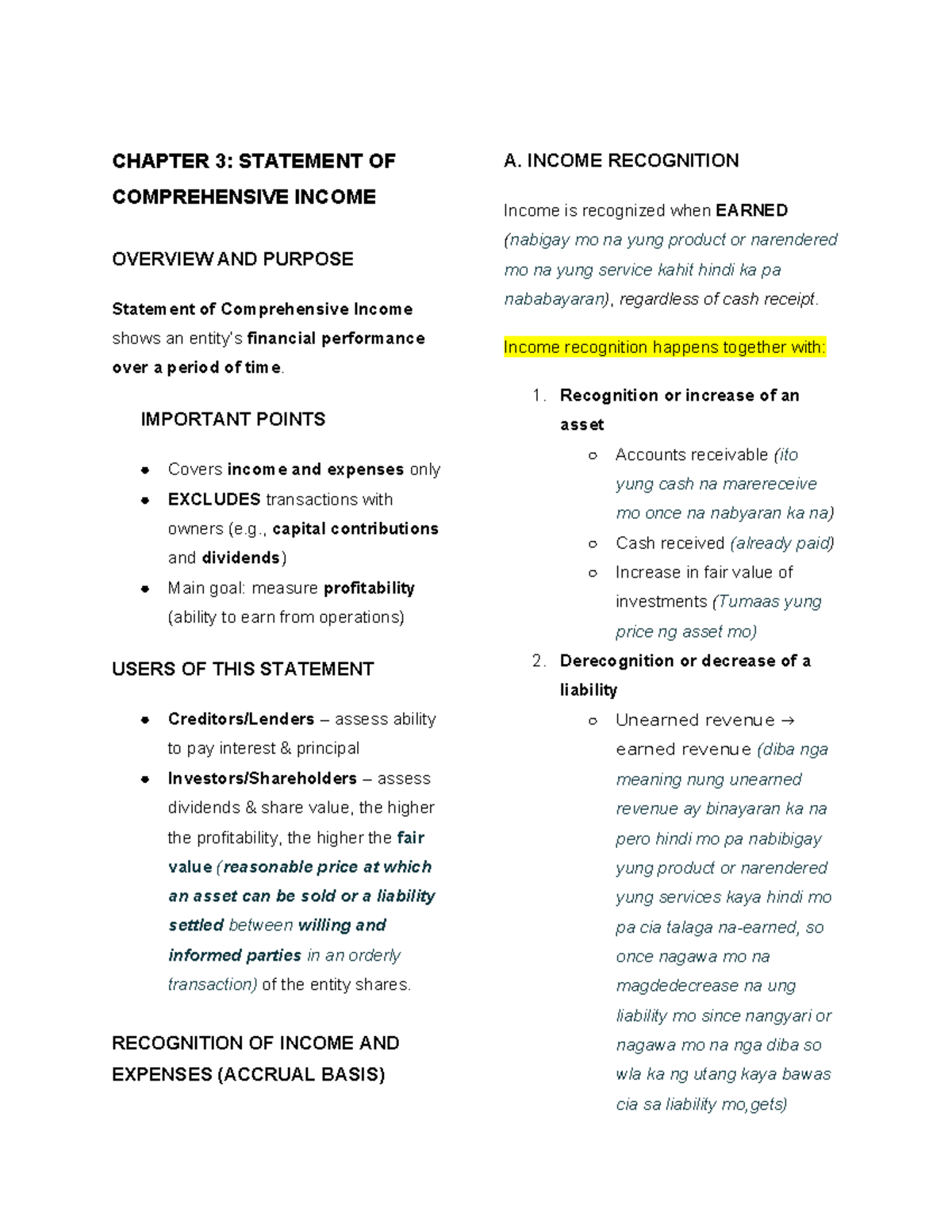 CHAPTER 3: OVERVIEW OF STATEMENT OF COMPREHENSIVE INCOME - Studocu