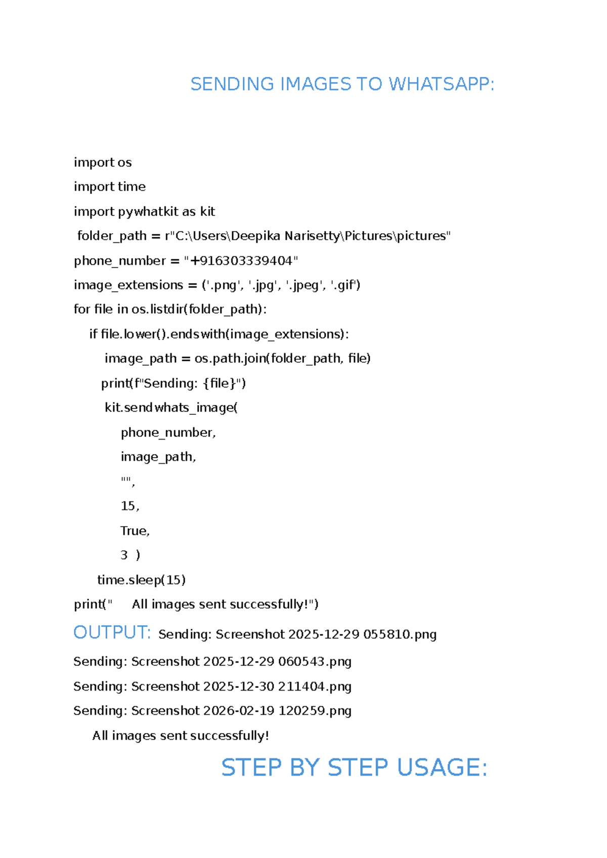 Sending Images to WhatsApp: Python Script Overview - Studocu