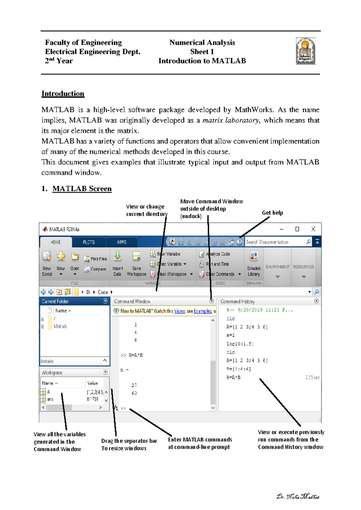 Sheet 1 - problems on numerical analysis - Introduction MATLAB is a ...