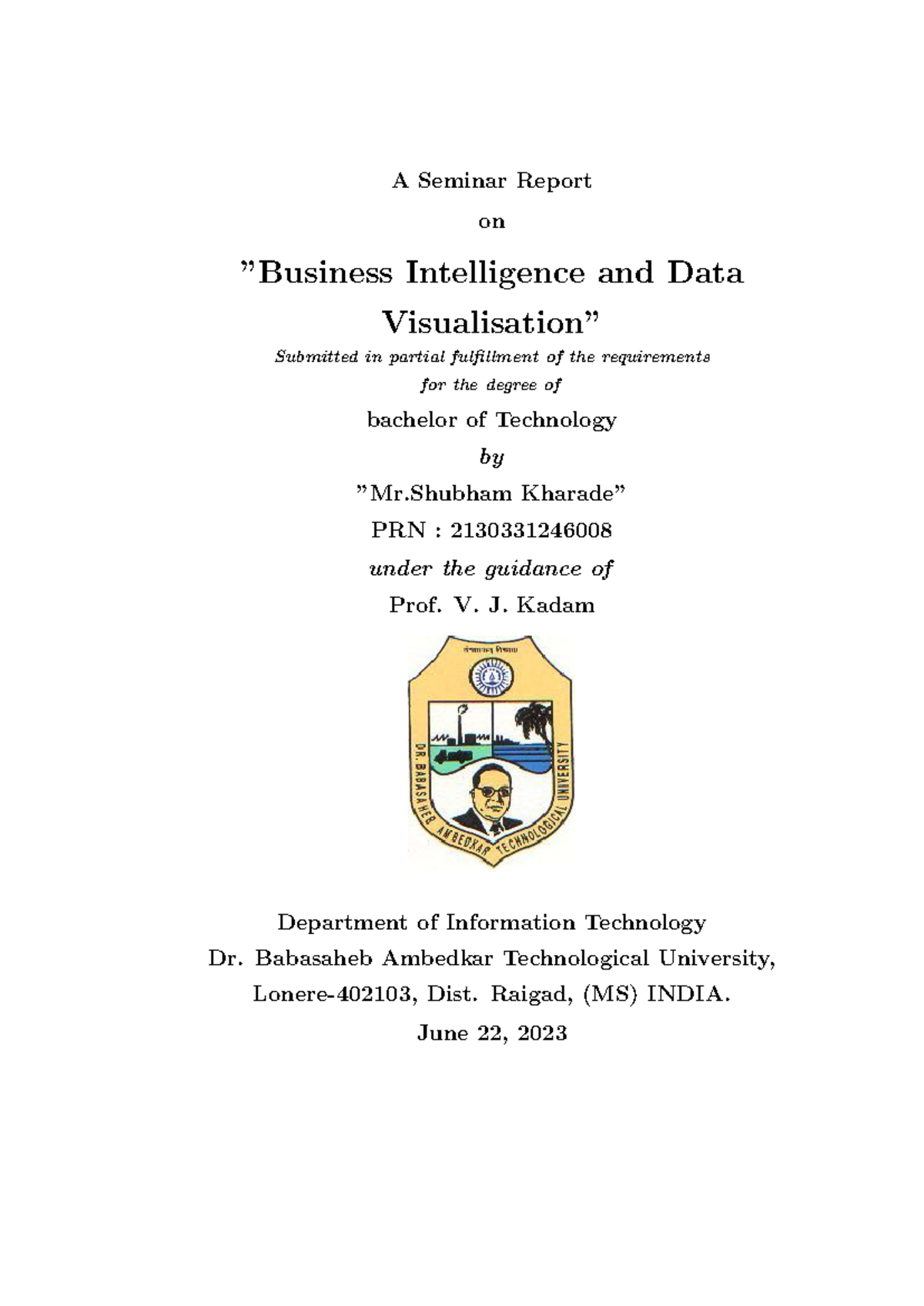 B.Tech Seminar Report: Business Intelligence & Data Visualization ...