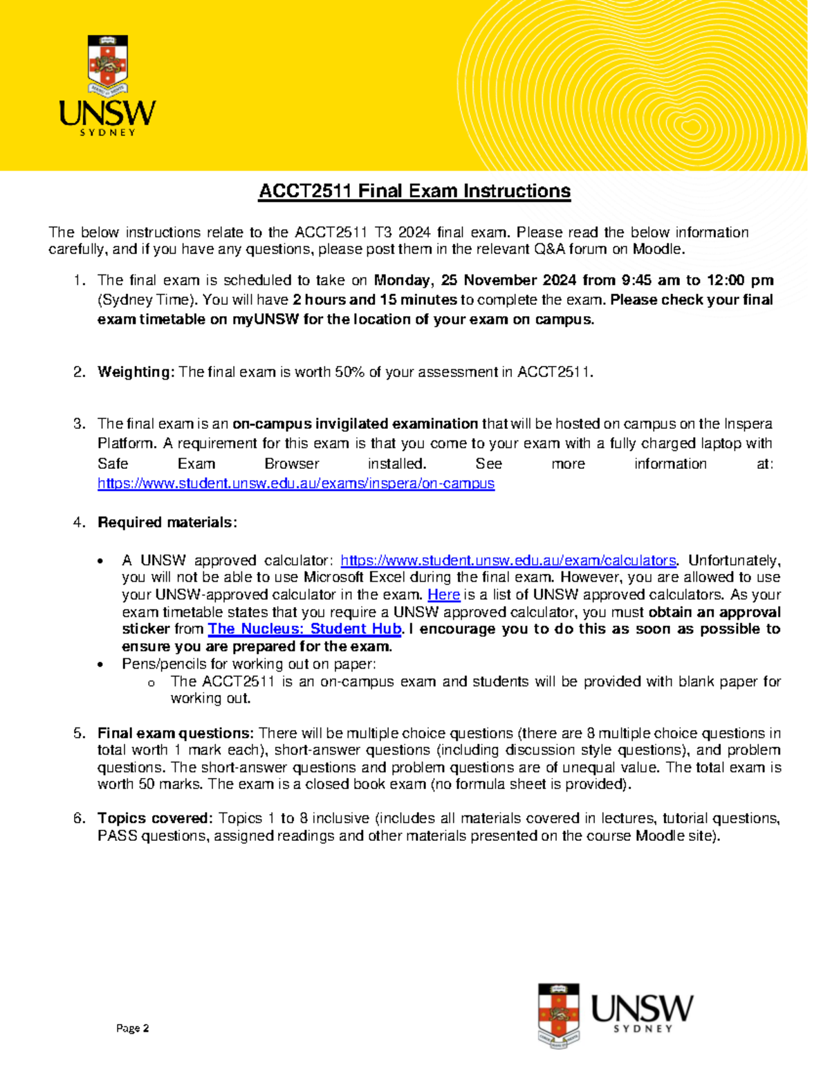 ACCT2511 T3 2024 Final Exam Instructions and Important Details - Studocu