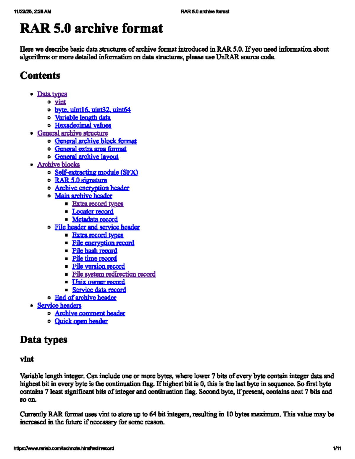 RAR 5.0 Archive Format Overview and Data Structures - Studocu