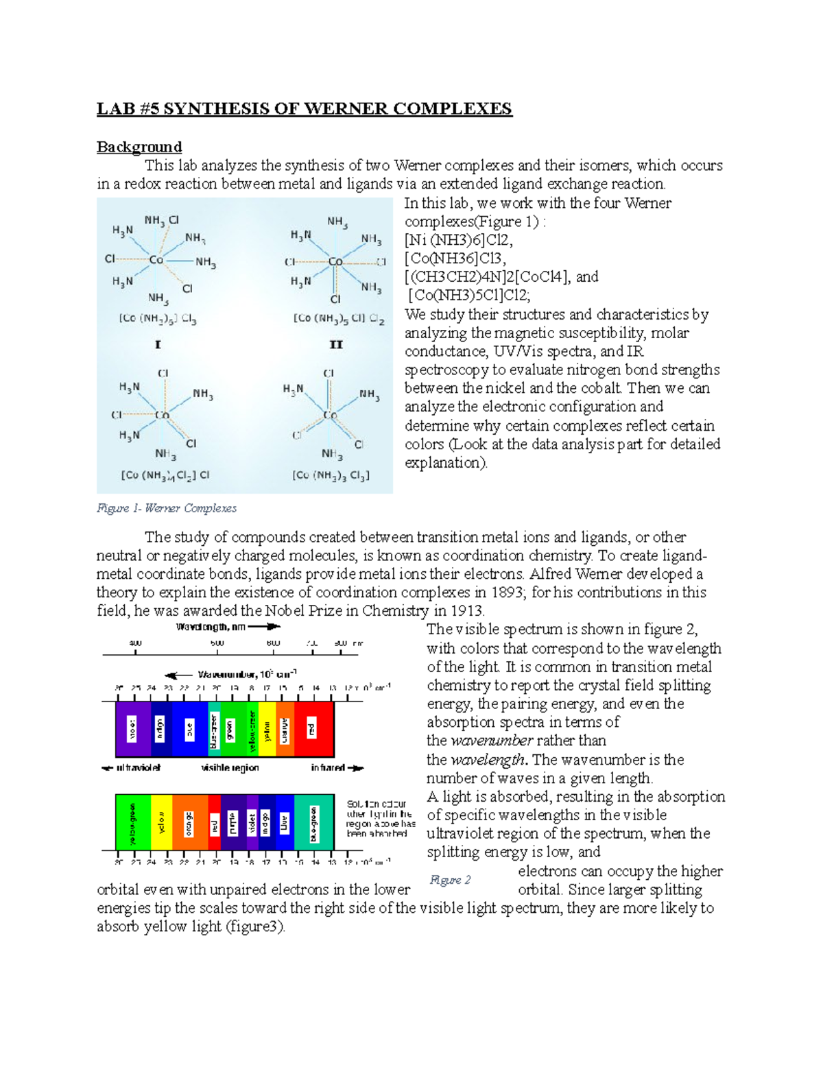 LAB #5: Synthesis and Analysis of Werner Complexes - Studocu