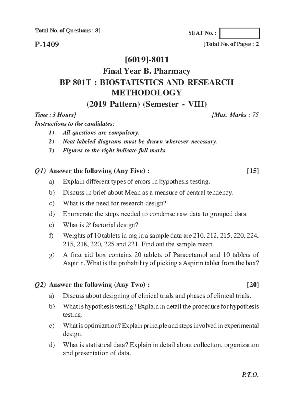 Final Exam BP 801T: Biostatistics & Research Methodology Guide - Studocu